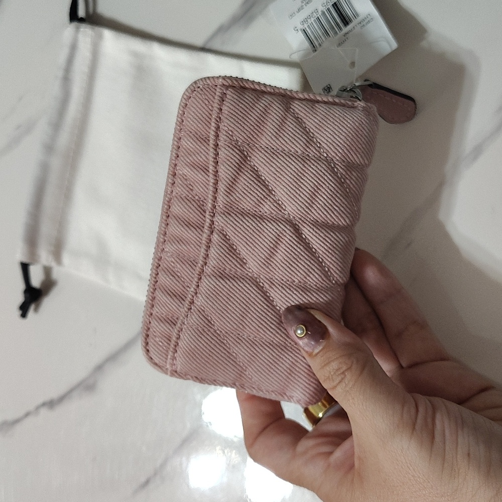 New Coach Essential Small Zip Around Wallet With Quilting In Pink Denim - Picture 6 of 10